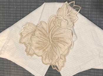 Beige Color Organza Flower With Beads Work For Dress, Gowns, Tops etc. - design 2